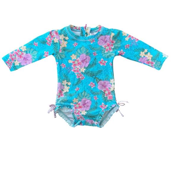Ruffle Butts Orchid Oasis One Piece Rash Guard Swimwear Size 12-18 M UPF +50 - Picture 1 of 5
